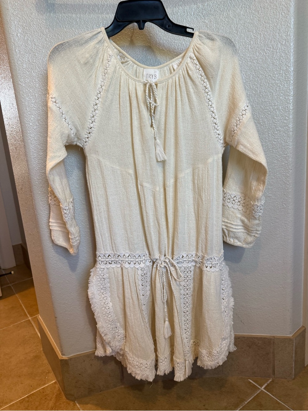 Ivory Tassel Tie dress/swim cover up